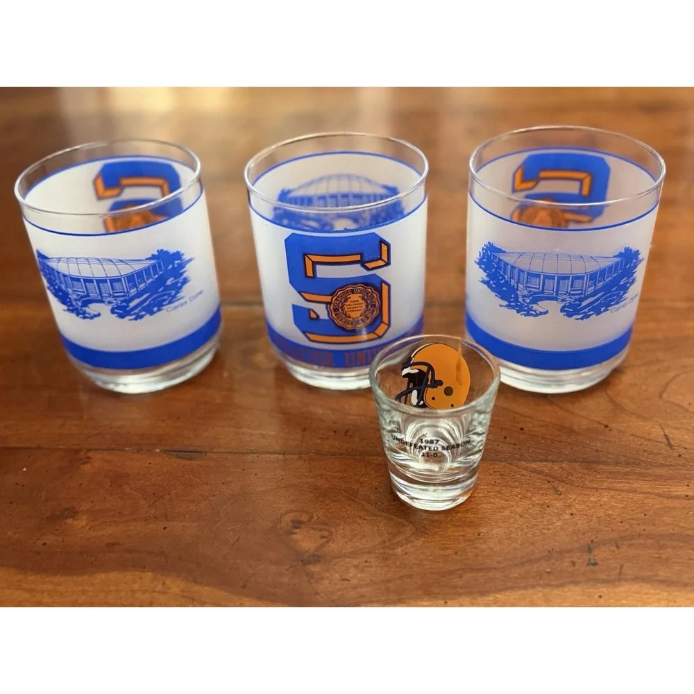Vintage Syracuse University Glassware Lot 3 Mobil Carrier Dome Frosted Tumblers